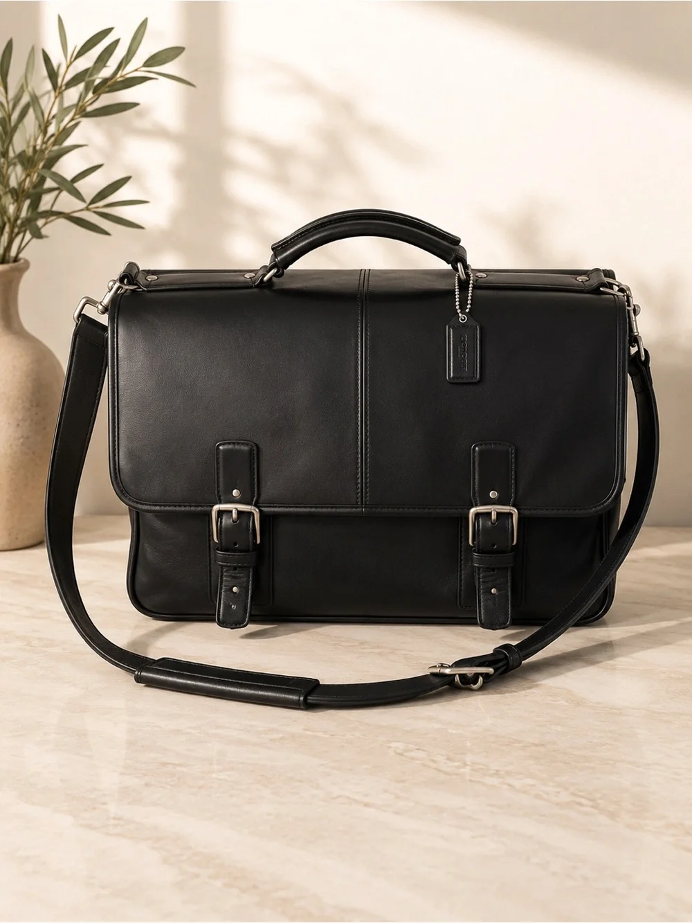 Coach Metropolitan Black Leather Briefcase Messenger Laptop Bag F6455